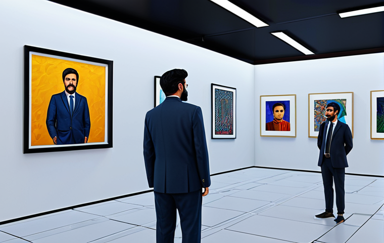 **

"A digital painting showcasing a Pakistani artist in a modern virtual gallery within the metaverse, fully clothed in professional attire, exhibiting their NFT artwork. The scene includes diverse avatars admiring the art.  Bright, futuristic aesthetic, perfect anatomy, correct proportions, family-friendly, safe for work, appropriate content, modest clothing, professional digital illustration."

**