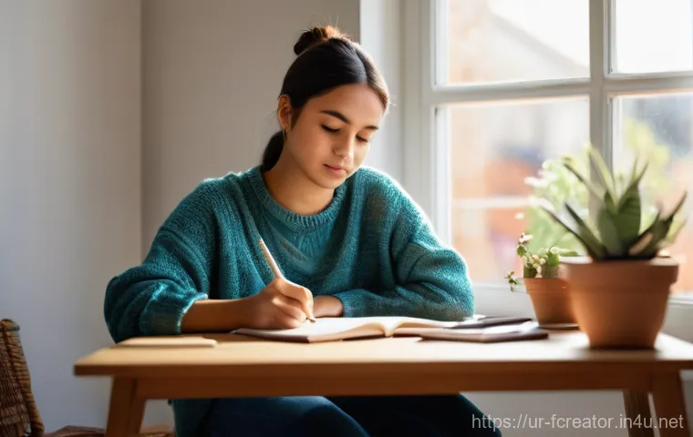 창의적 커리어 패스 개발 - **Prompt:** A cozy, sunlit room where a young adult (20-30 years old, gender-neutral) is deeply enga...