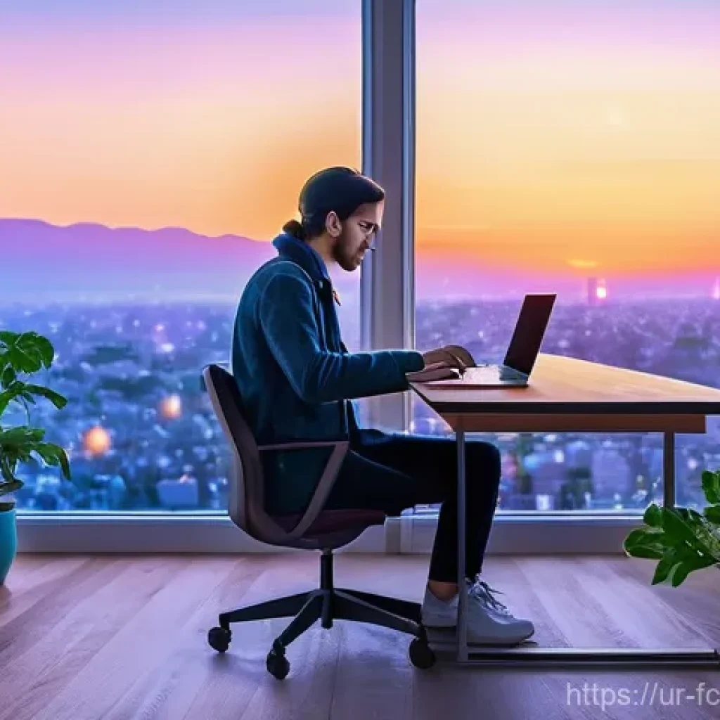 AI와 콘텐츠 제작의 융합 - **Prompt: "A serene, modern home office setting at twilight. A young adult, casually but fully dress...