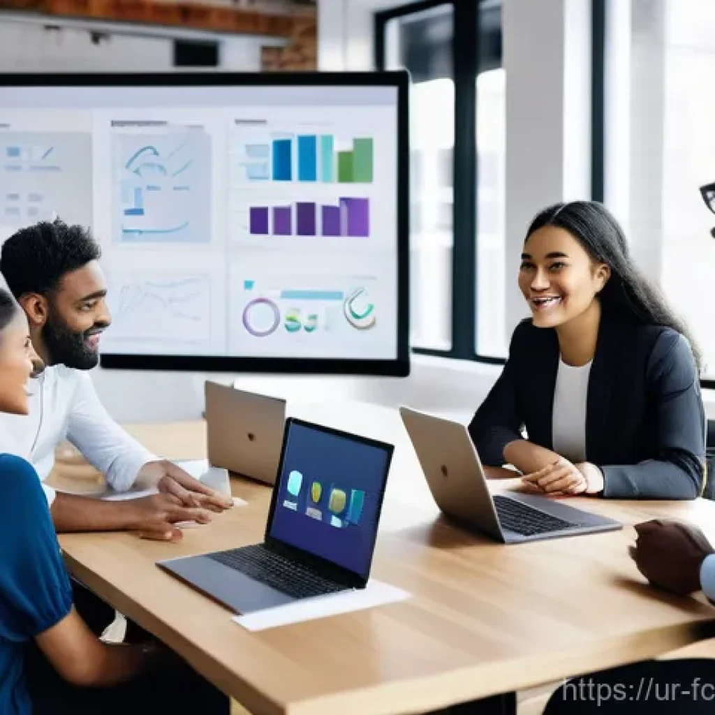 디지털 창작에서의 협업과 공유 - **Prompt:** A diverse team of professionals, including men and women of various ethnicities, collabo...