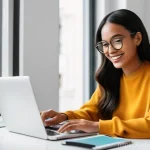 디지털 콘텐츠의 사용자 경험 UX - **Prompt for a Blogger Focused on Excellent UX:**
"A vibrant, eye-level shot of a young, diverse...