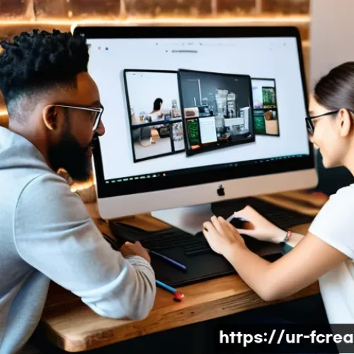 Home 18 크리에이터 교육 프로그램 개발 - **Prompt:** A diverse group of young adult digital creators enthusiastically collaborating in a mode...