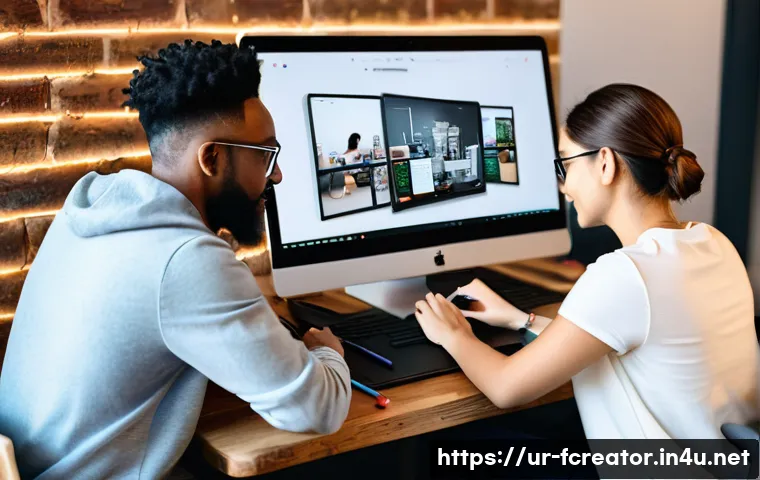 크리에이터 교육 프로그램 개발 - **Prompt:** A diverse group of young adult digital creators enthusiastically collaborating in a mode...